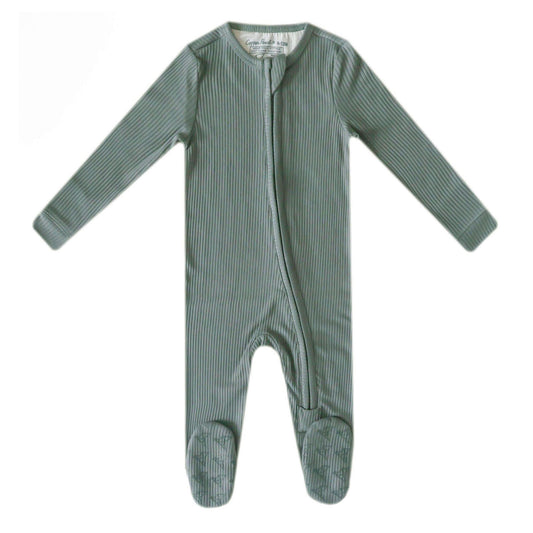 Copper Pearl Rib Knit Zip-up Footie - Moss