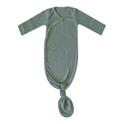 Copper Pearl Rib Knit Newborn Knotted Gown - Moss