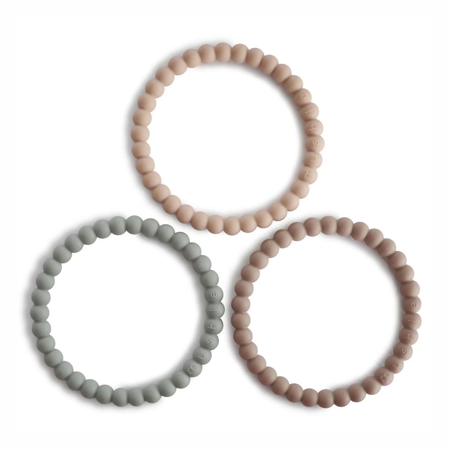 Mushie Pearl Teething Bracelet 3-Pack - Clary Sage, Tuscany, Desert Sand