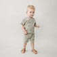 Little boy wearing Mebie Baby Button Short Set - Beach