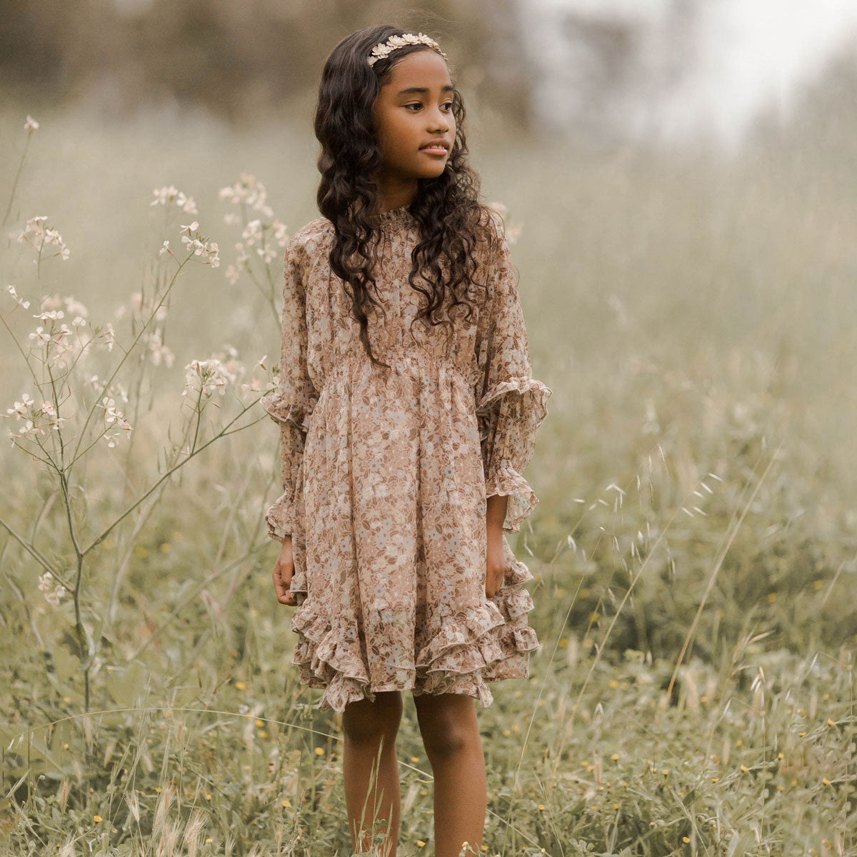Girl wearing Noralee Mirabelle Dress - Autumn Garden