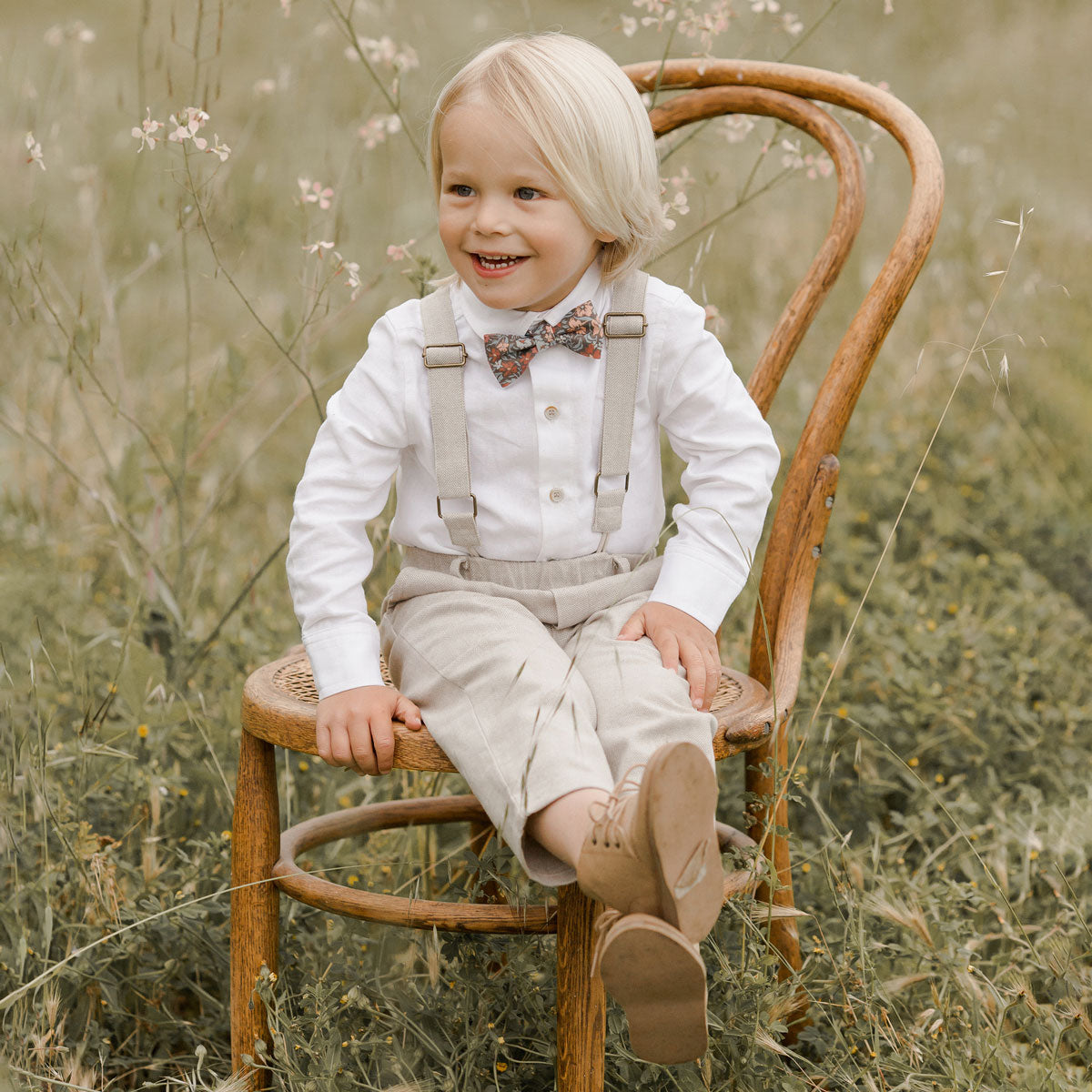 Little boy wearing Noralee Bow Tie - Berry Garden