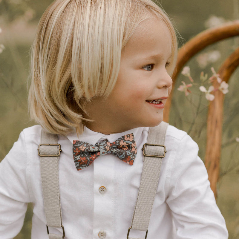 Little boy wearing Noralee Bow Tie - Berry Garden
