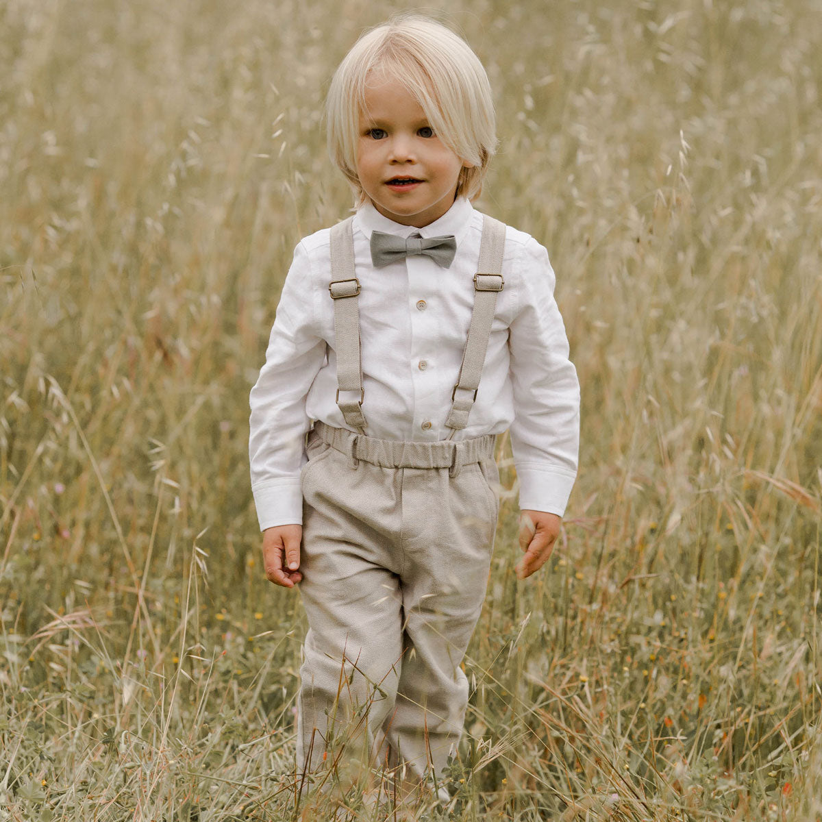 Boy wearing Noralee Suspender Pant - Fog