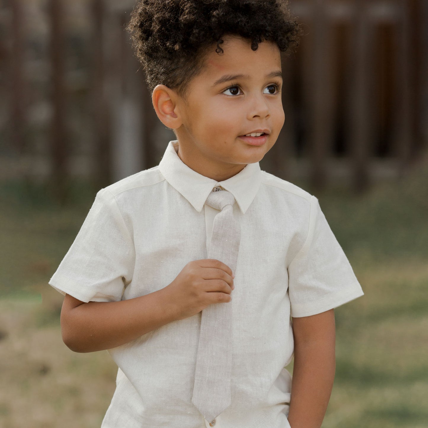 Boy wearing Noralee Skinny Tie - Linen