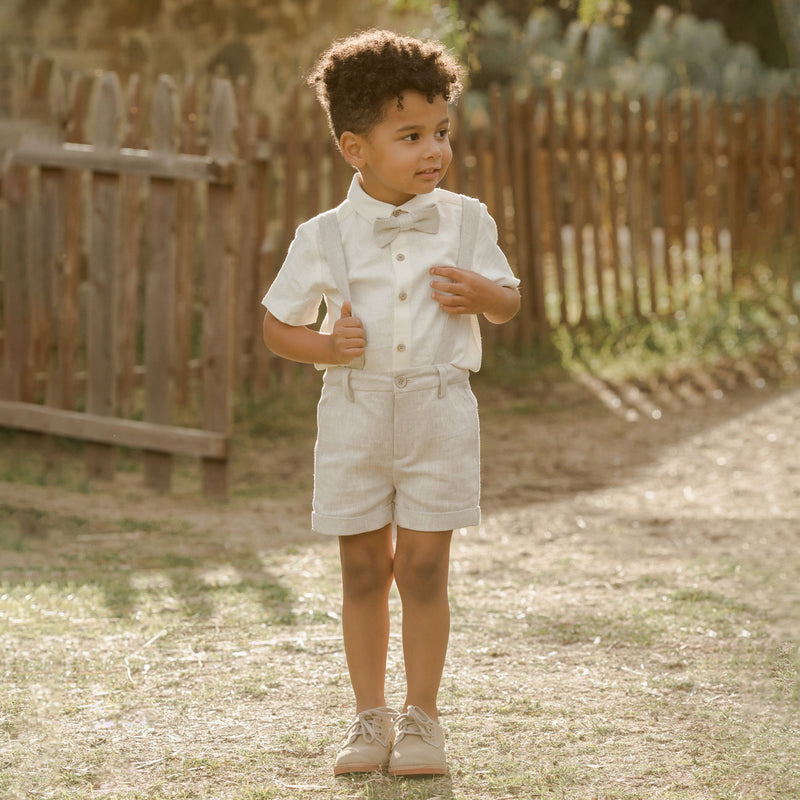 Boy wearing Noralee Suspender Short - Linen