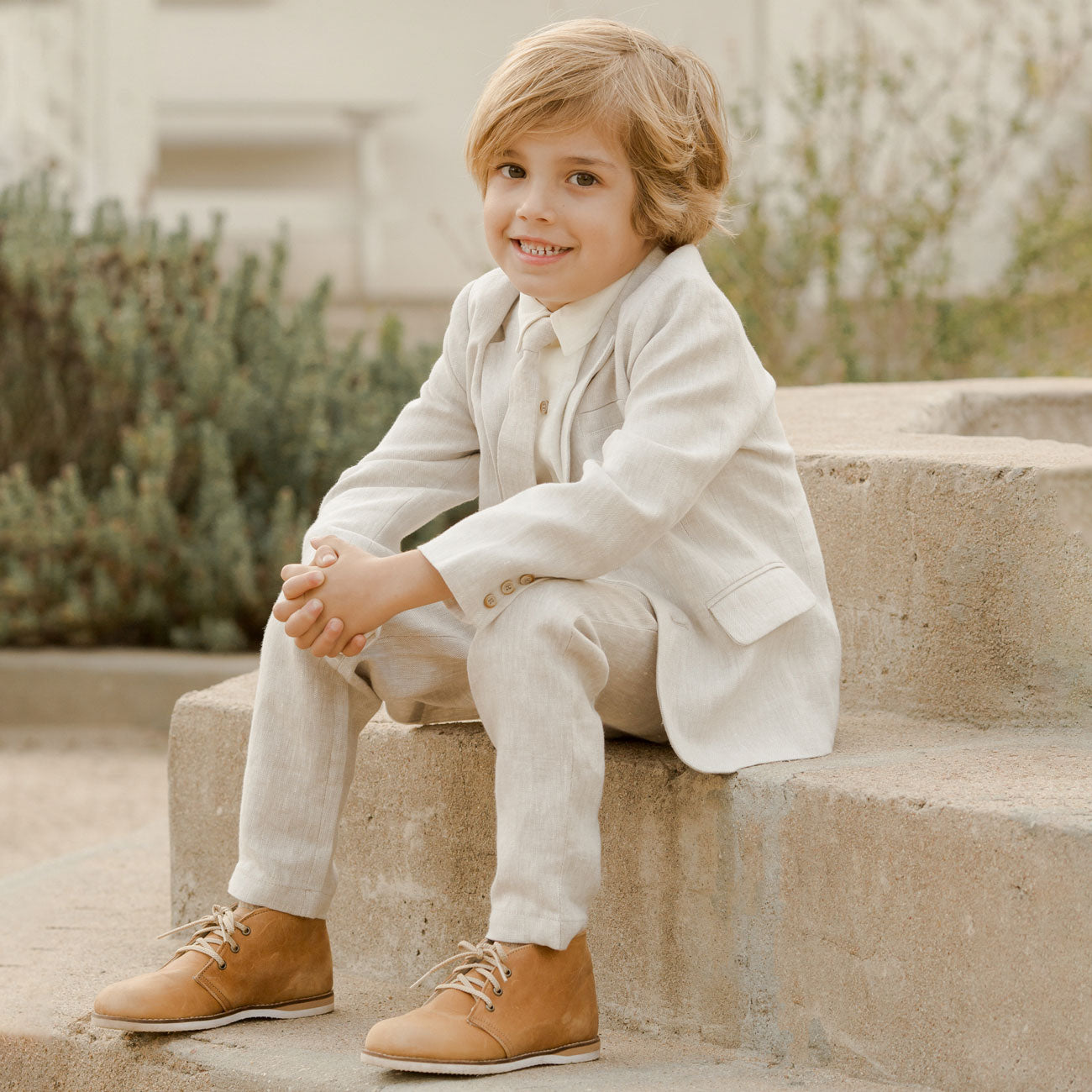 Little boy wearing Noralee Harrison Button Down - White