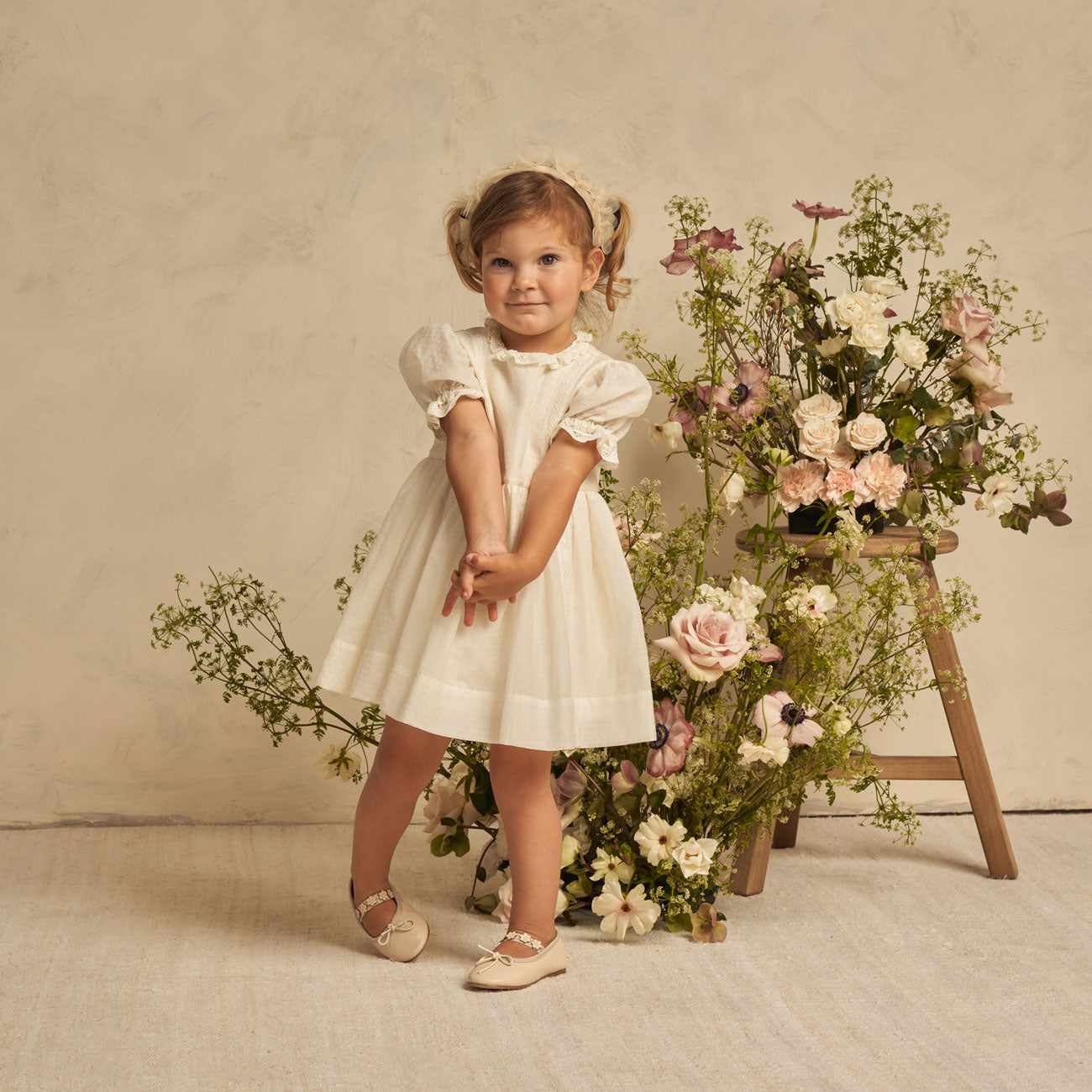 Little girl wearing Noralee Grace Dress - Ivory Polyester
