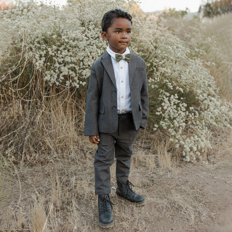 Boy wearing Noralee Sebastian Pant - Heathered Black Melange