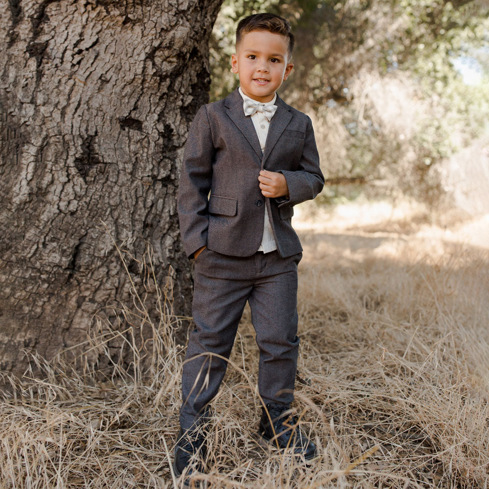 Little boy wearing Noralee Bow Tie - Autumn Plaid - Black / Natural
