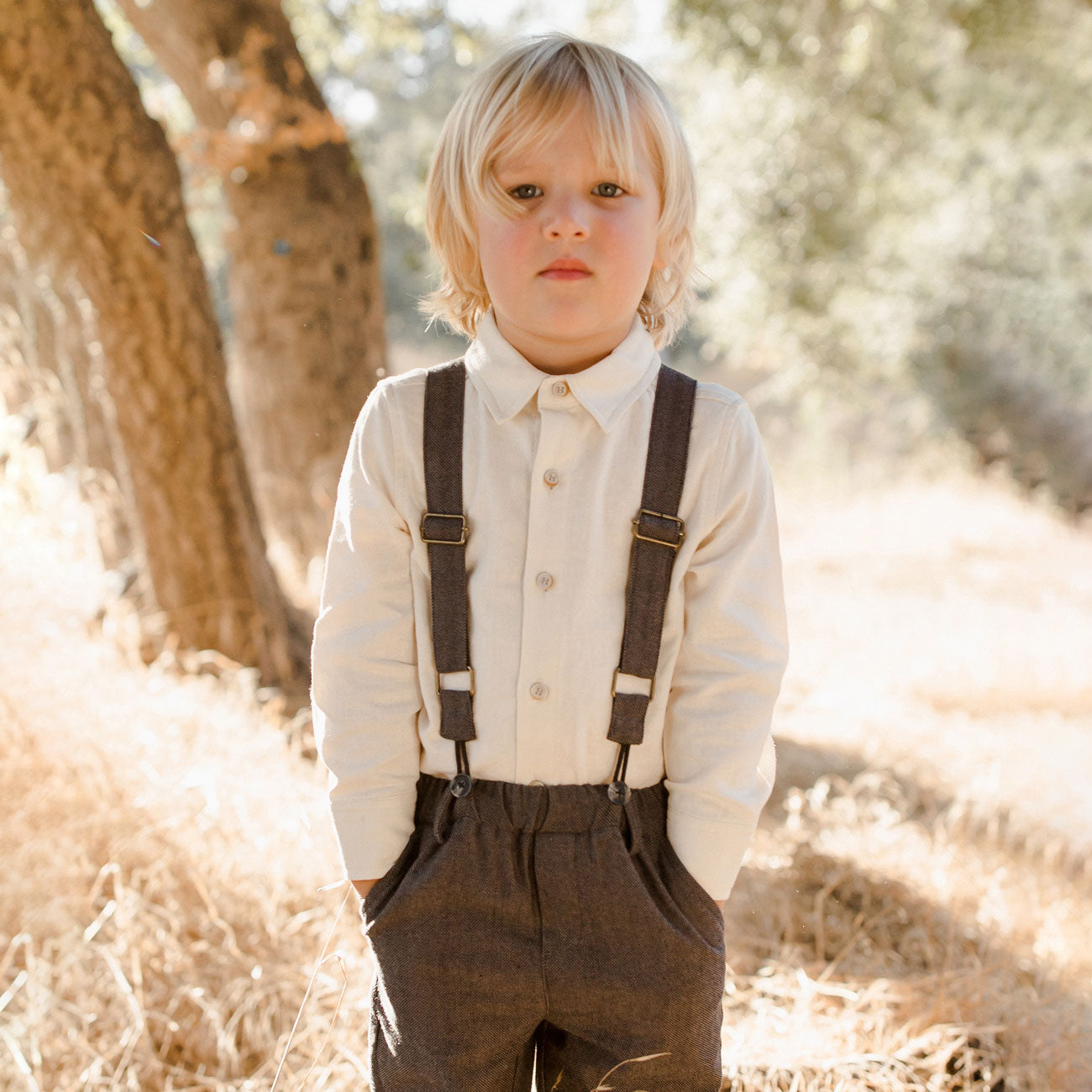 Little boy wearing Noralee Suspender Pant - Heathered Black Melange