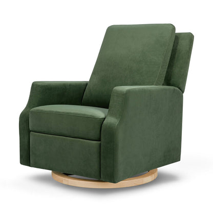 Namesake Crewe Recliner and Swivel Glider - Forest Green Velvet with Light Wood Base