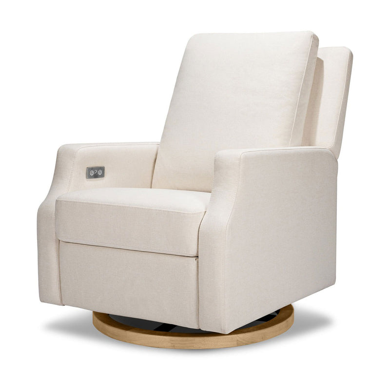 Namesake Crewe Recliner and Swivel Glider - Performance Cream Eco-Weave with Light Wood Base