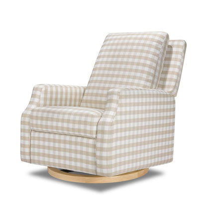 Namesake Crewe Recliner and Swivel Glider - Tan Gingham with Light Wood Base