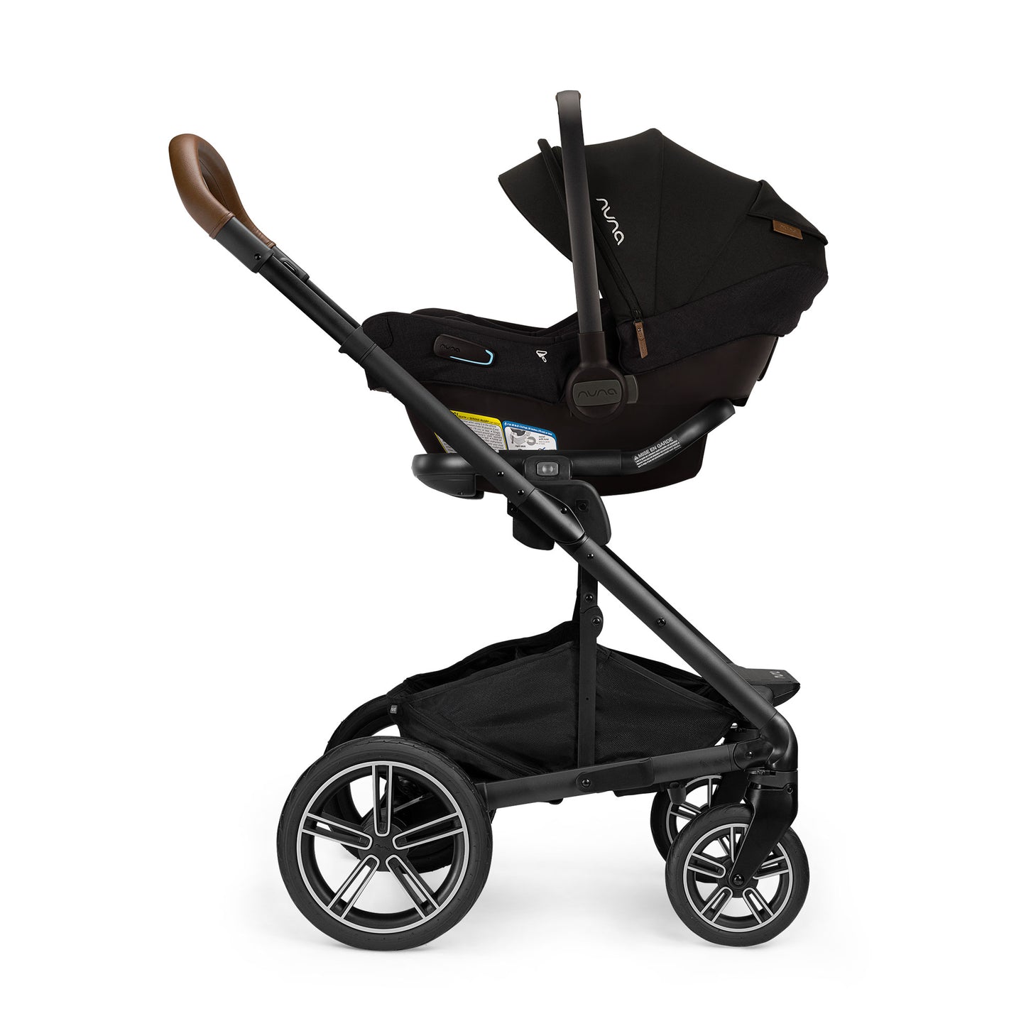 Nuna PIPA Aire RX Infant Car Seat with RELX Base - Caviar attached to Nuna stroller