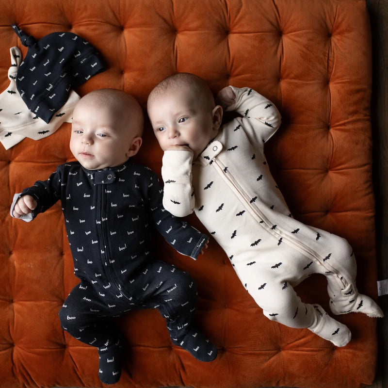 babies in Lovedbaby Organic 2-Way Zipper Footie - Bats