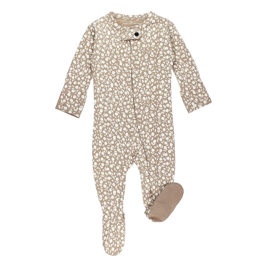Lovedbaby Organic Zipper Footie - Oatmeal Ditsy Floral