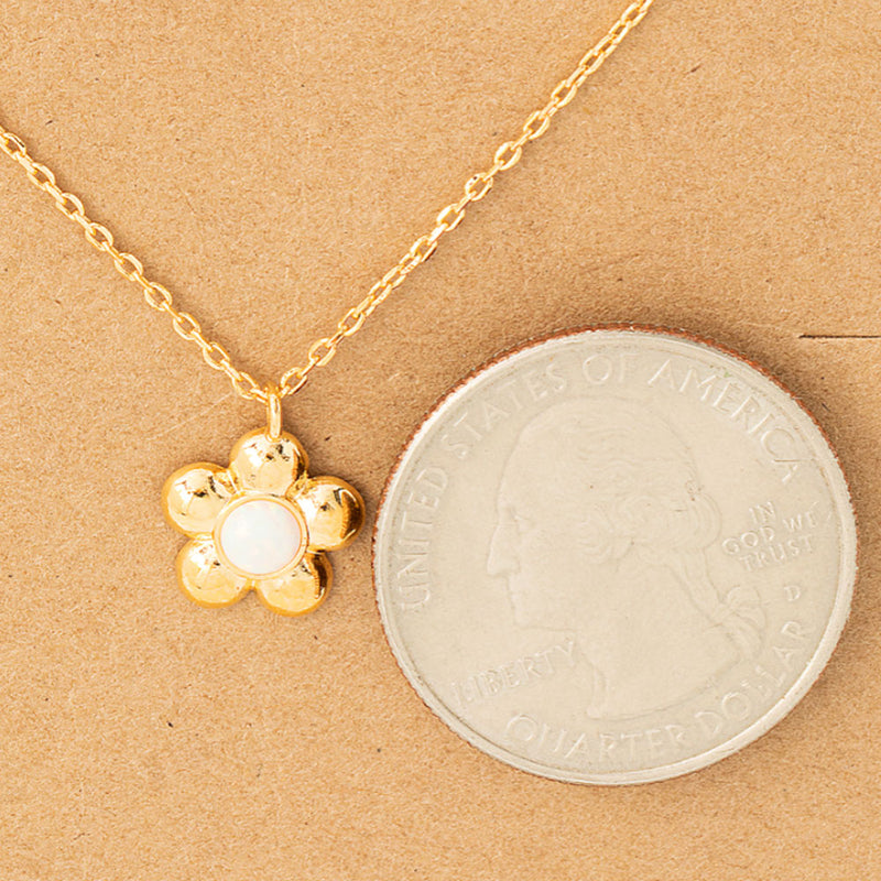 Fame Opal Flower Pendant Necklace - Gold