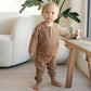Toddler wearing Quincy Mae Zion Shirt - Cinnamon Grid