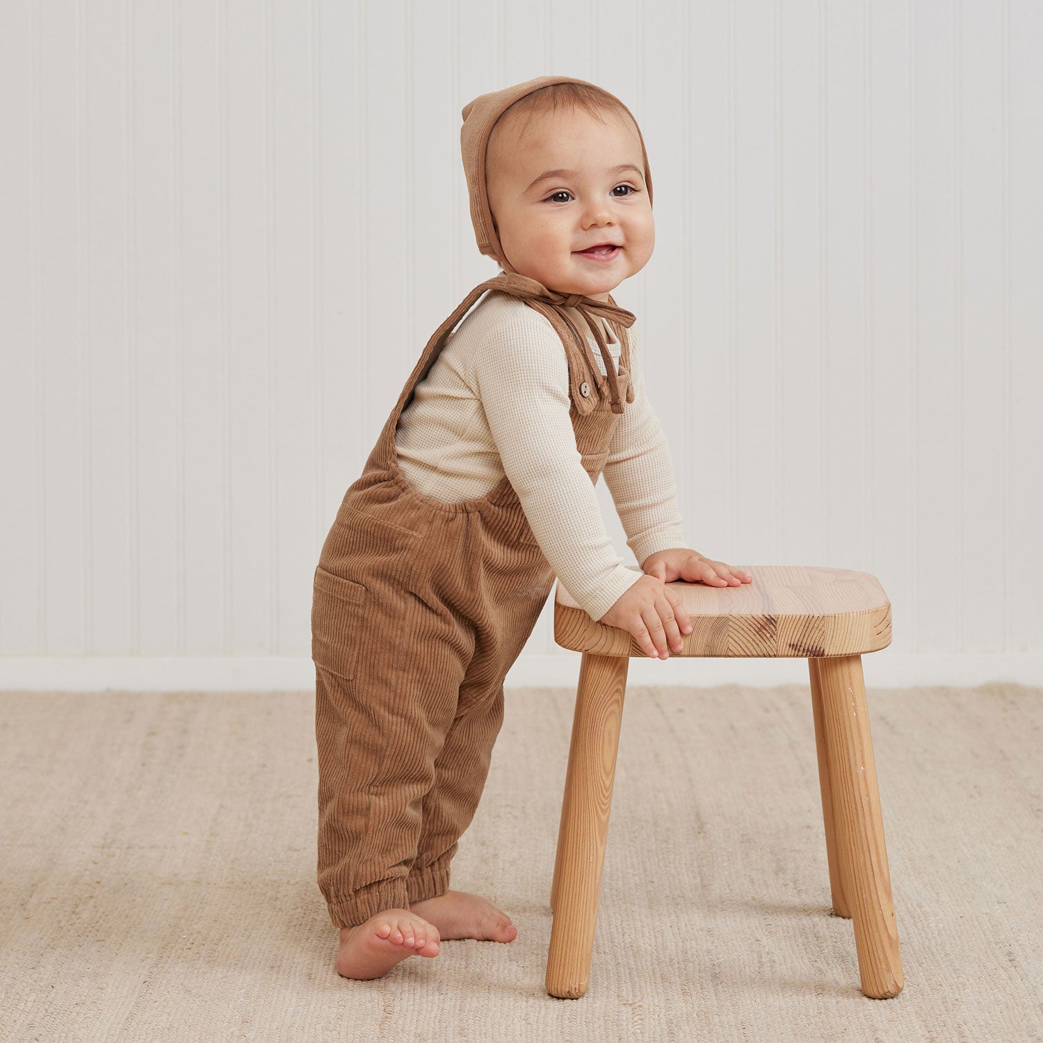 Toddler wearing Quincy Mae Corduroy Baby Overalls - Cinnamon
