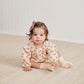 Baby girl wearing Quincy Mae Balloon Sleeve Blouse + Bloomer Set - Fig Flora - Shell
