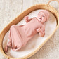 Baby wearing Quincy Mae Knotted Baby Gown + Hat - Bows - Rose