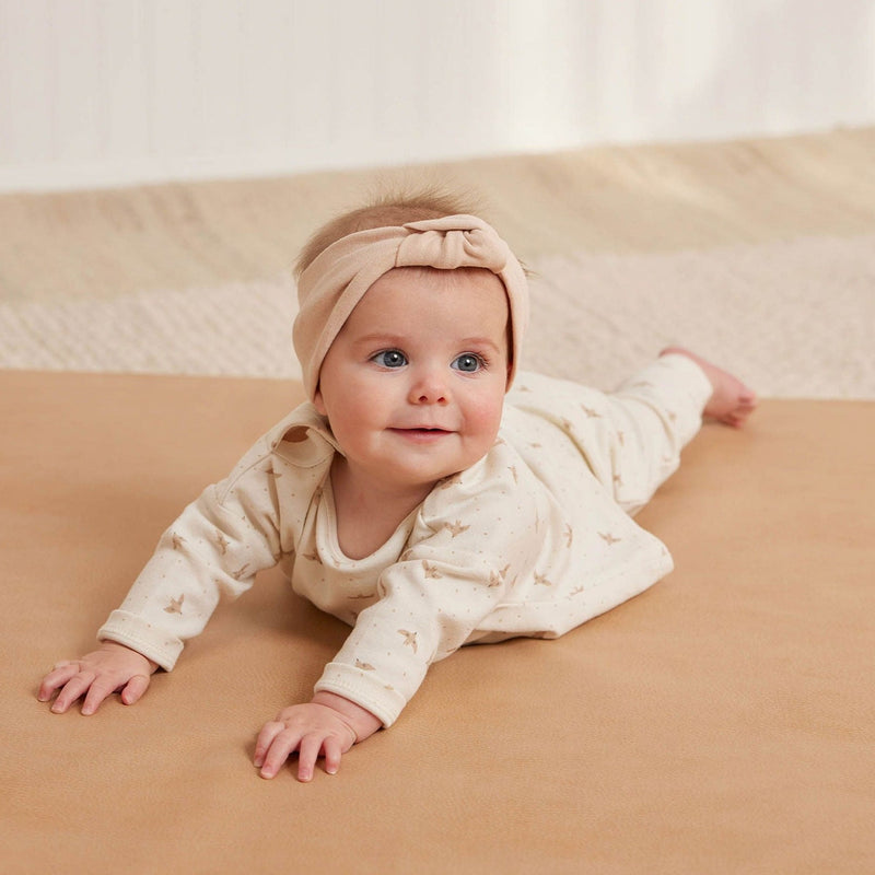 Baby girl wearing Quincy Mae Drawstring Pant - Doves - Ivory