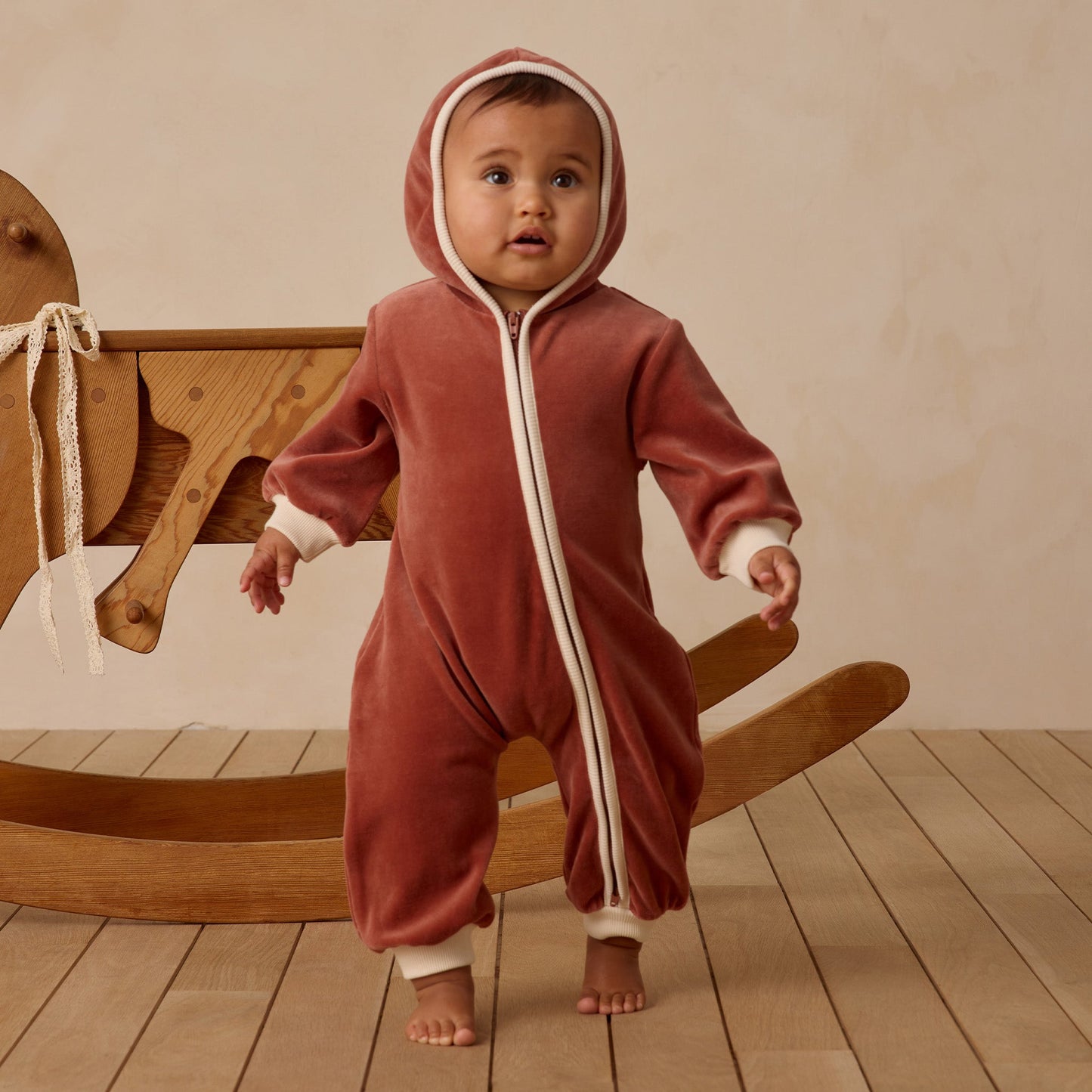 Quincy Mae Velour Zip Jumpsuit - Cranberry