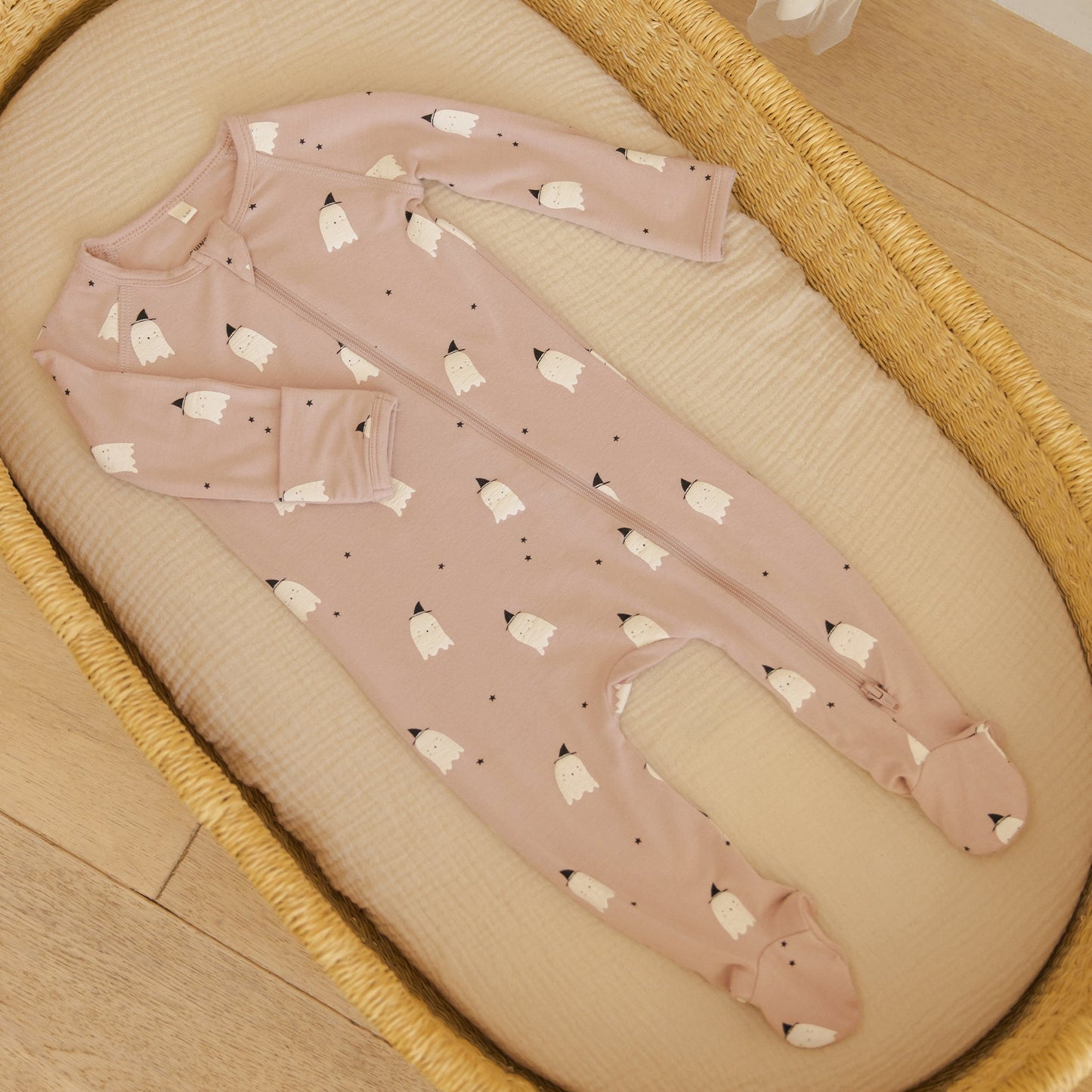 Quincy Mae Bamboo Zip Footie - Pink Ghosts