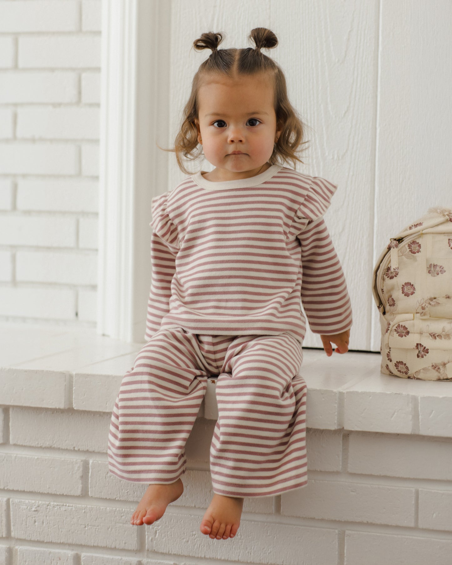 Quincy Mae Ruffle Cozy Set - Mulberry Stripe