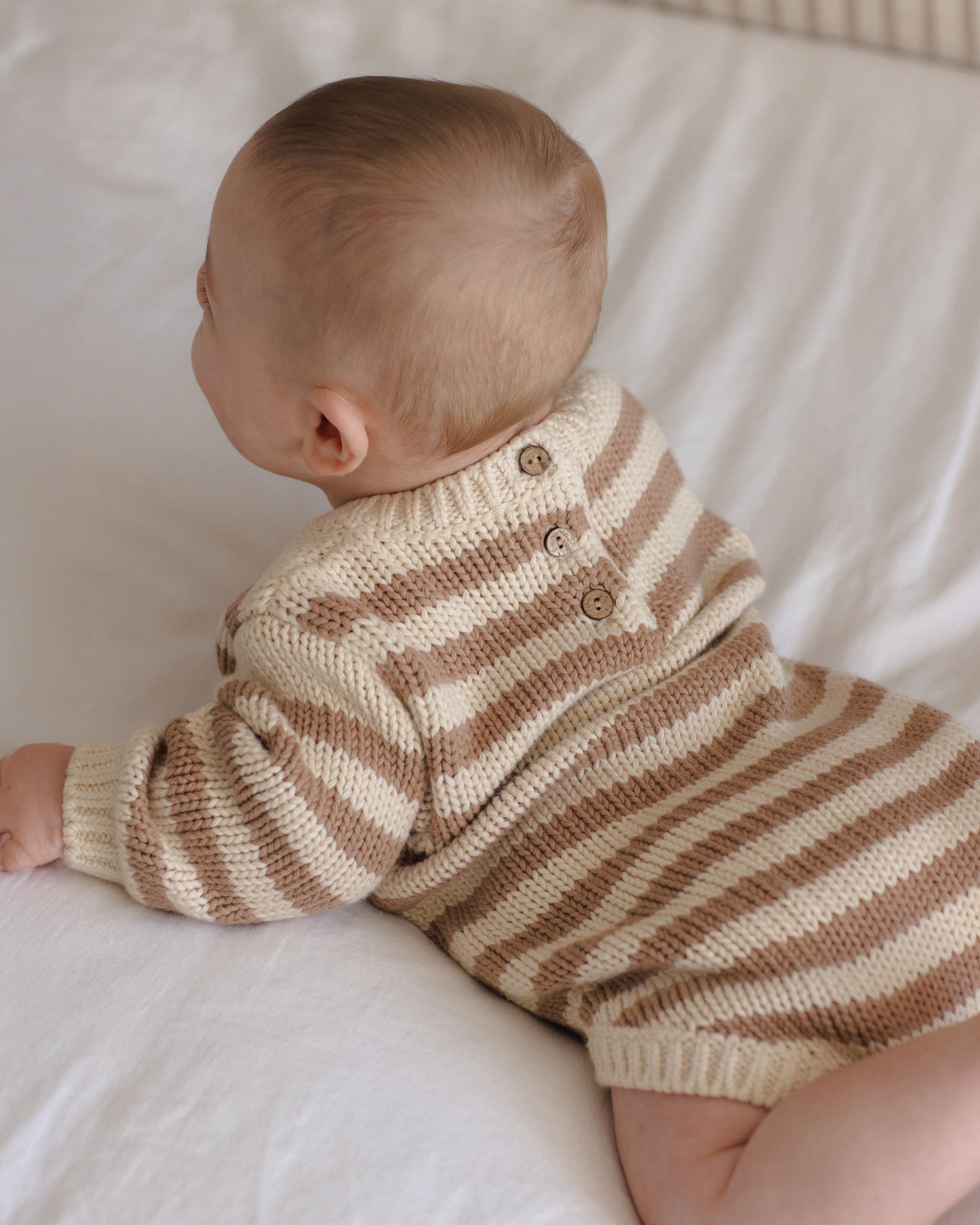 Quincy Mae Rex Romper - Almond Stripe