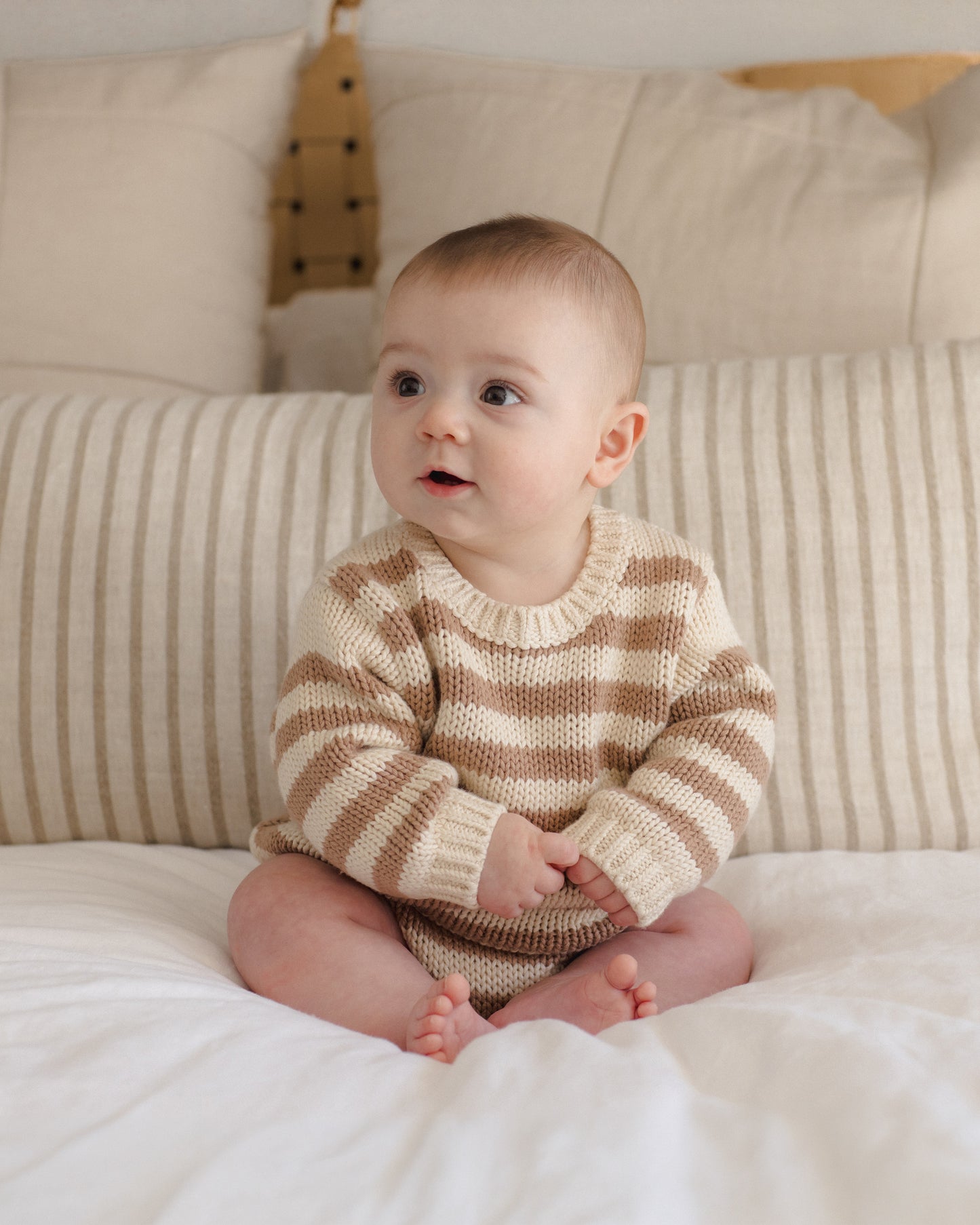 Quincy Mae Rex Romper - Almond Stripe