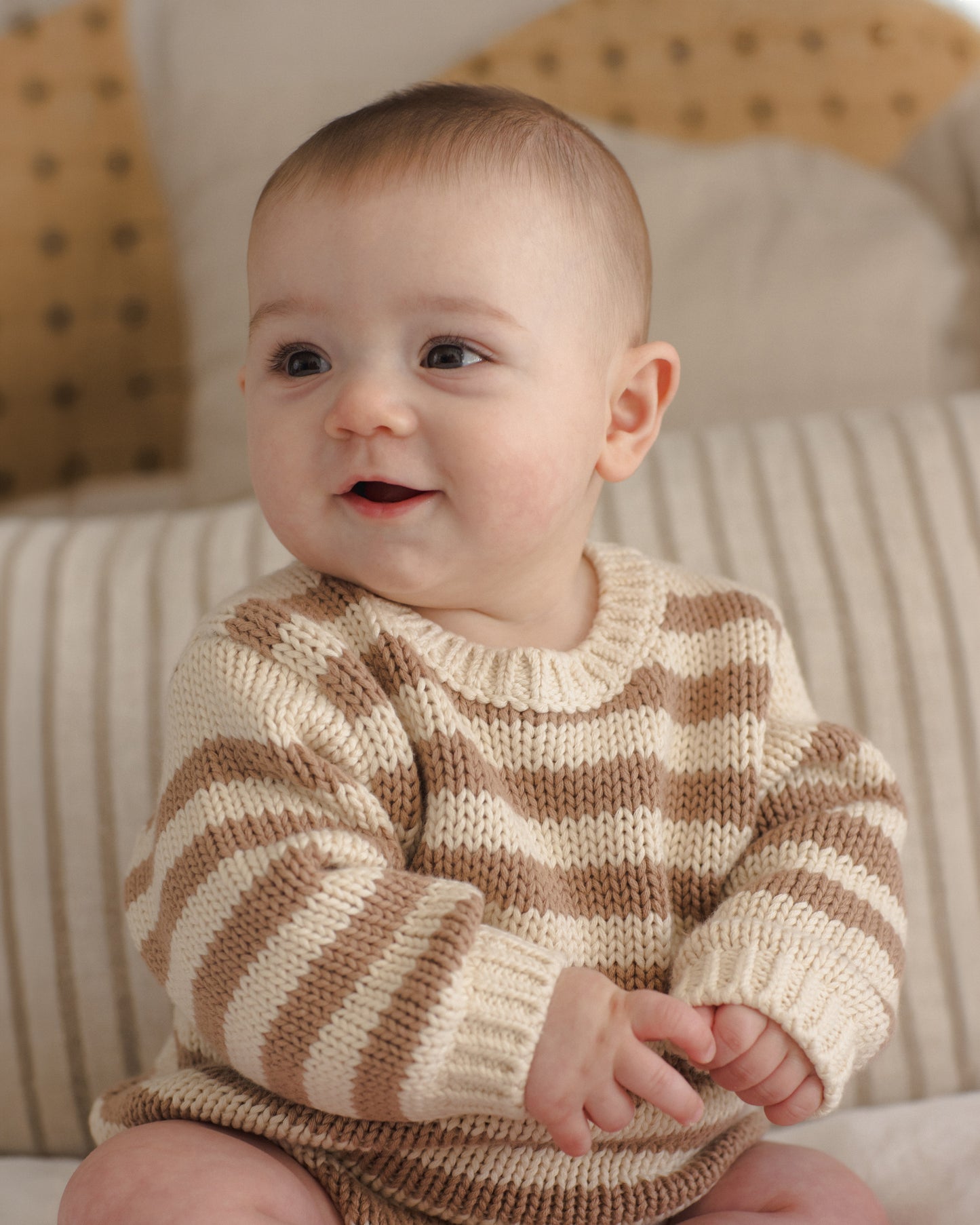Quincy Mae Rex Romper - Almond Stripe
