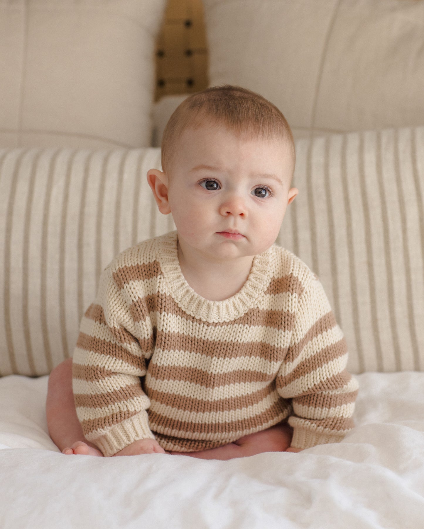 Quincy Mae Rex Romper - Almond Stripe