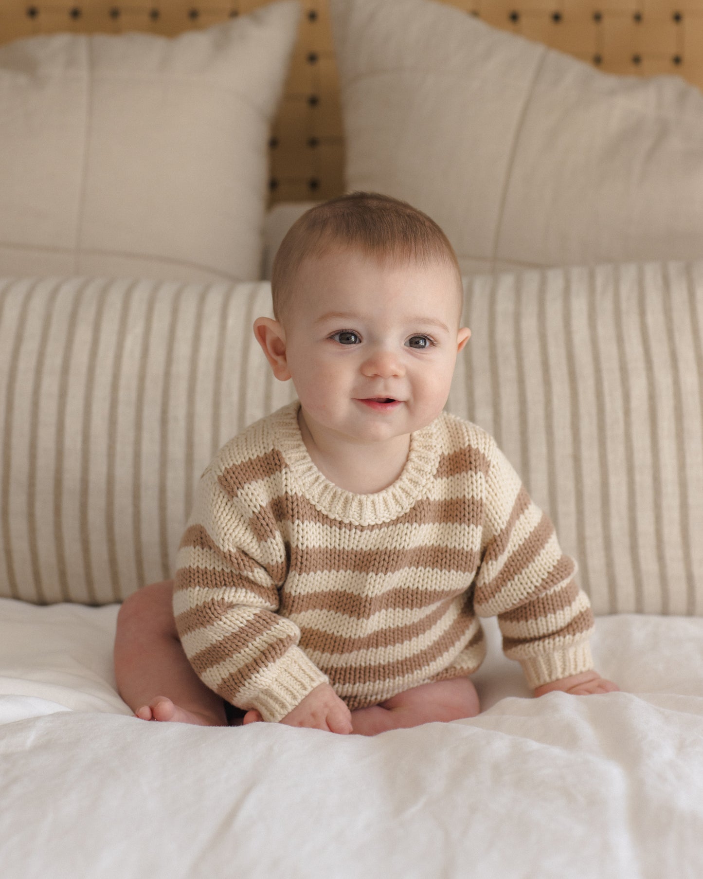 Quincy Mae Rex Romper - Almond Stripe