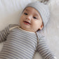 Quincy Mae Knotted Baby Gown + Hat Set - Slate Microstripe