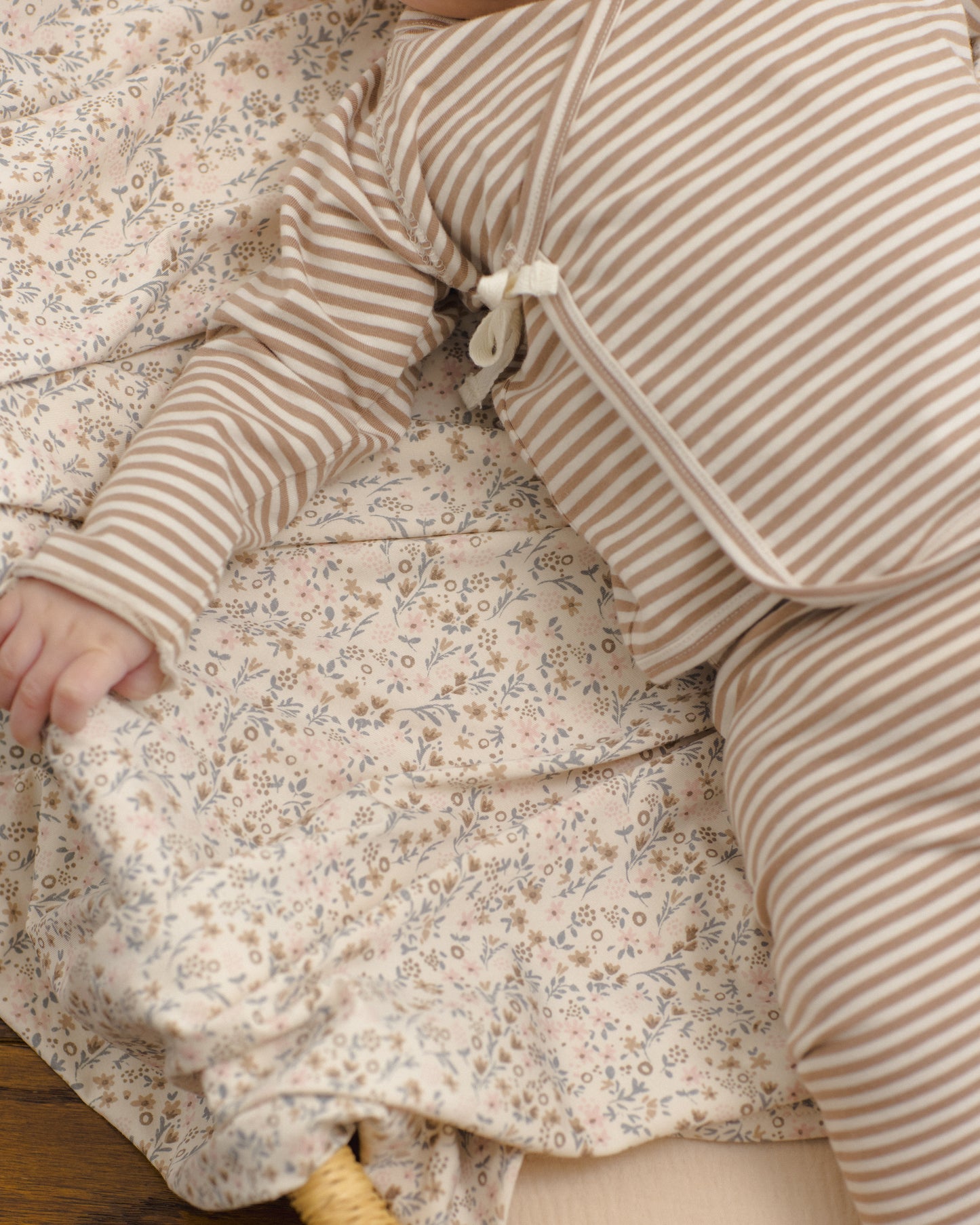 Quincy Mae Wrap Top + Footed Pant Set - Almond Stripe