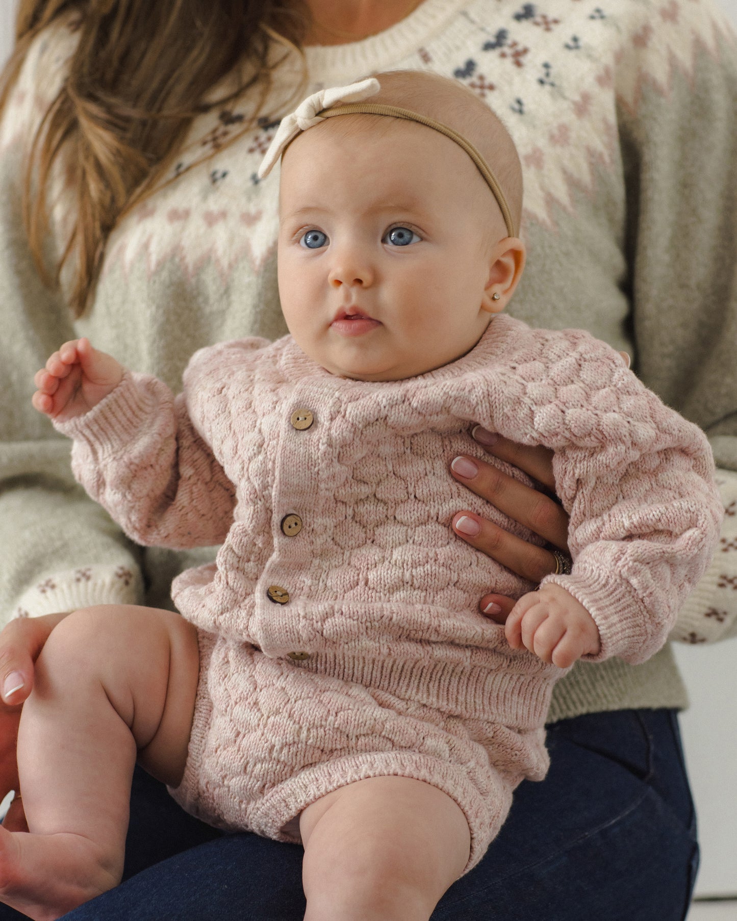 Quincy Mae Bubble Knit Cardigan - Dusty Rose Speckle