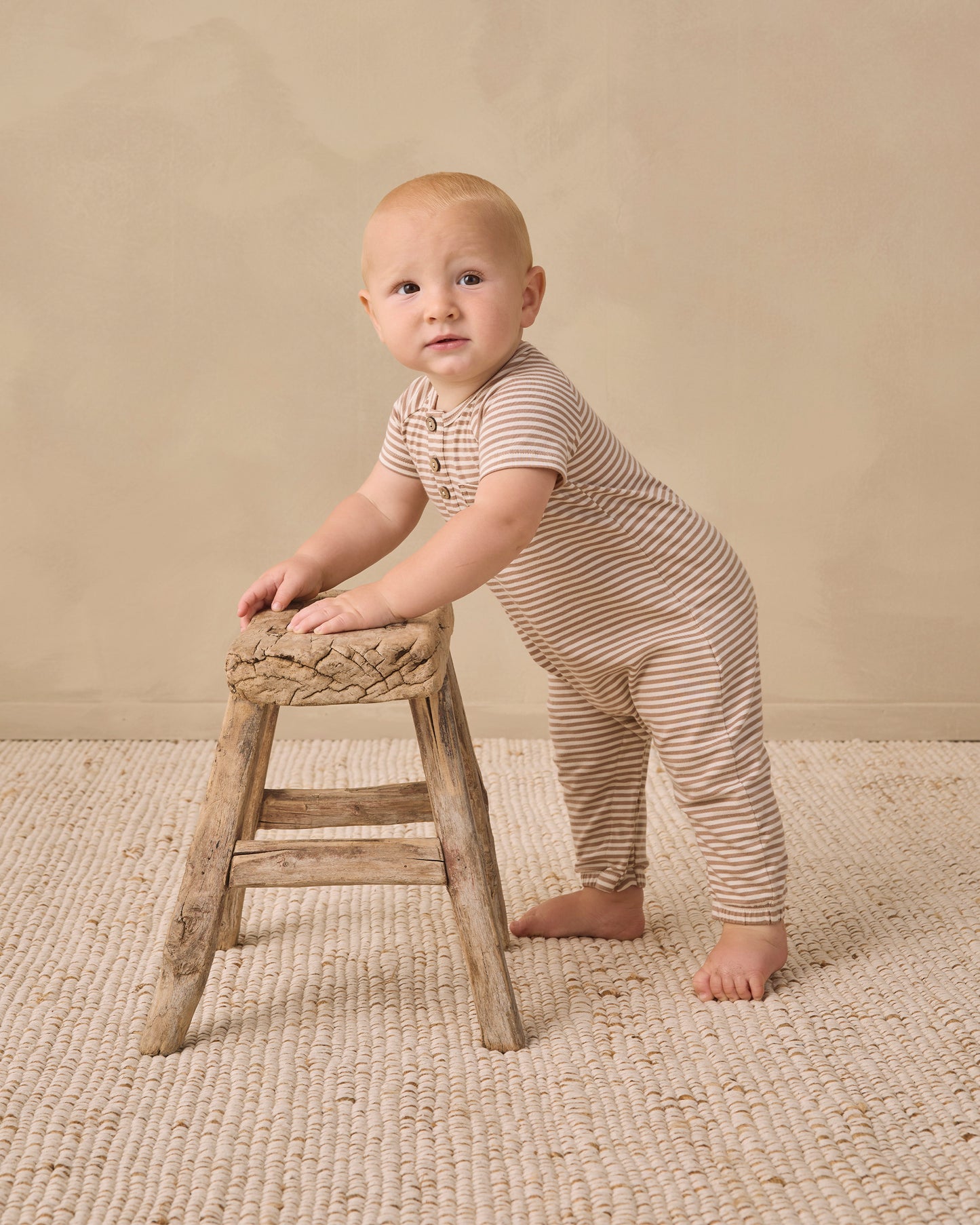 Quincy Mae Short Sleeve Jumpsuit - Almond Stripe