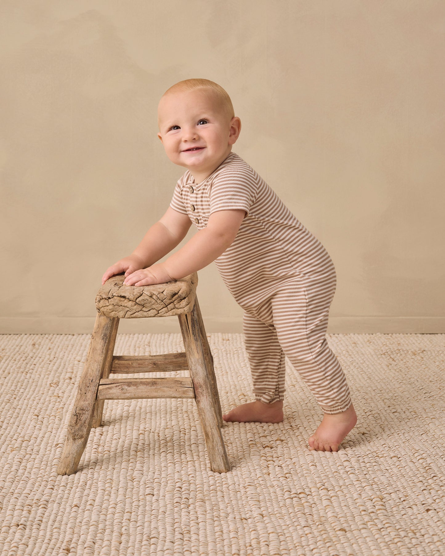 Quincy Mae Short Sleeve Jumpsuit - Almond Stripe