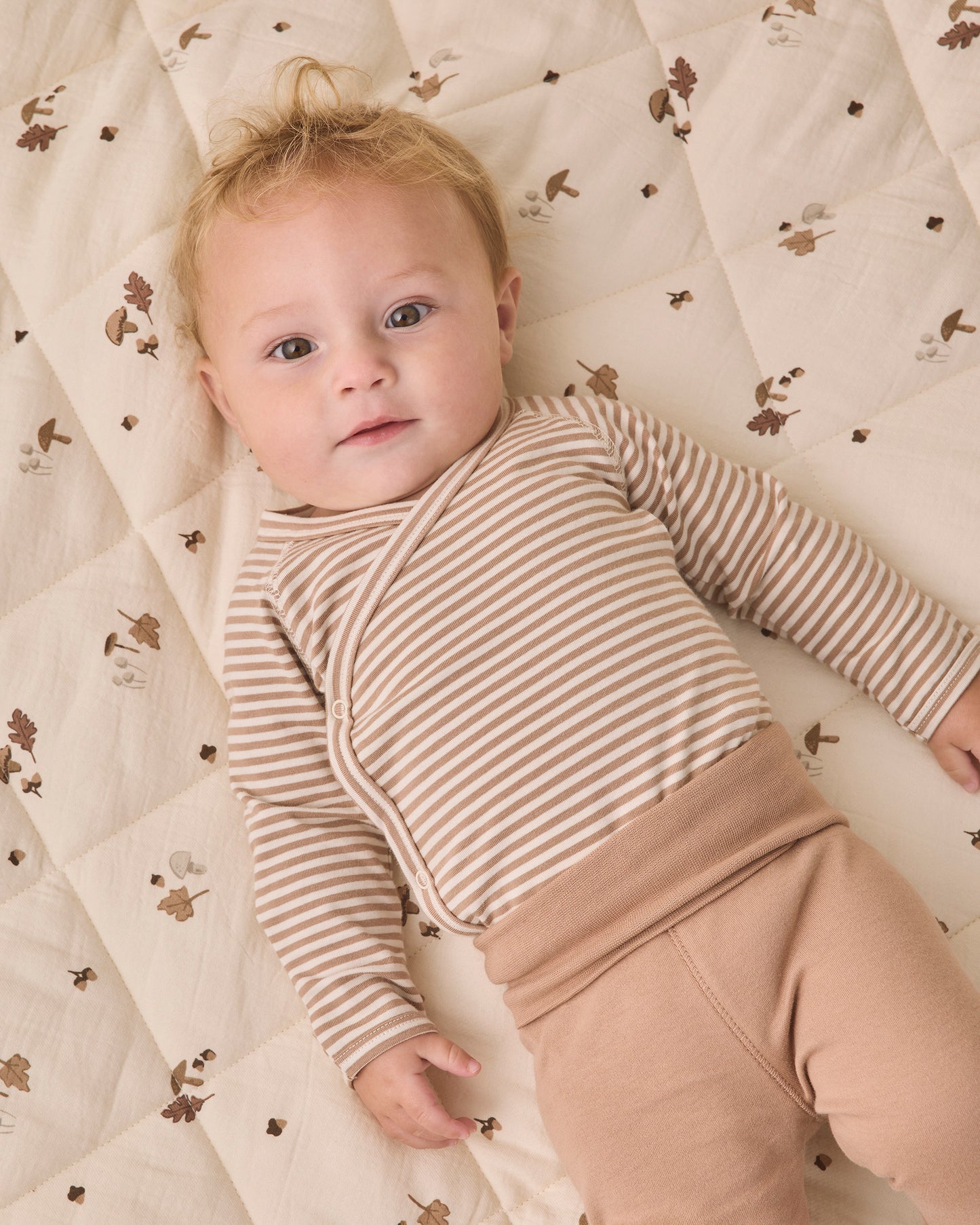 Quincy Mae Side Snap Bodysuit + Pant Set - Almond Stripe