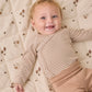 Quincy Mae Side Snap Bodysuit + Pant Set - Almond Stripe