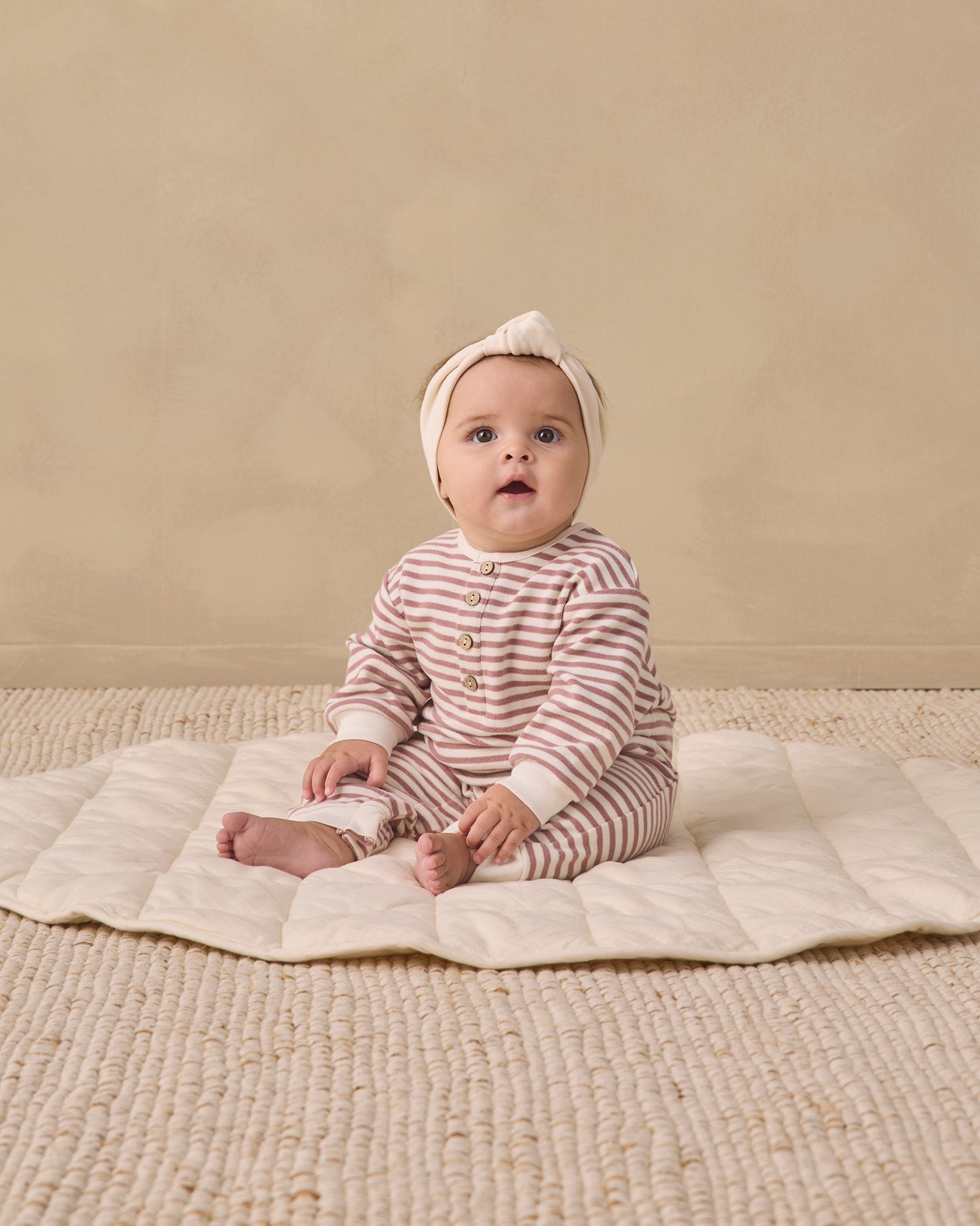 Quincy Mae Ribbed Baby Jumpsuit - Dusty Rose Microstripe