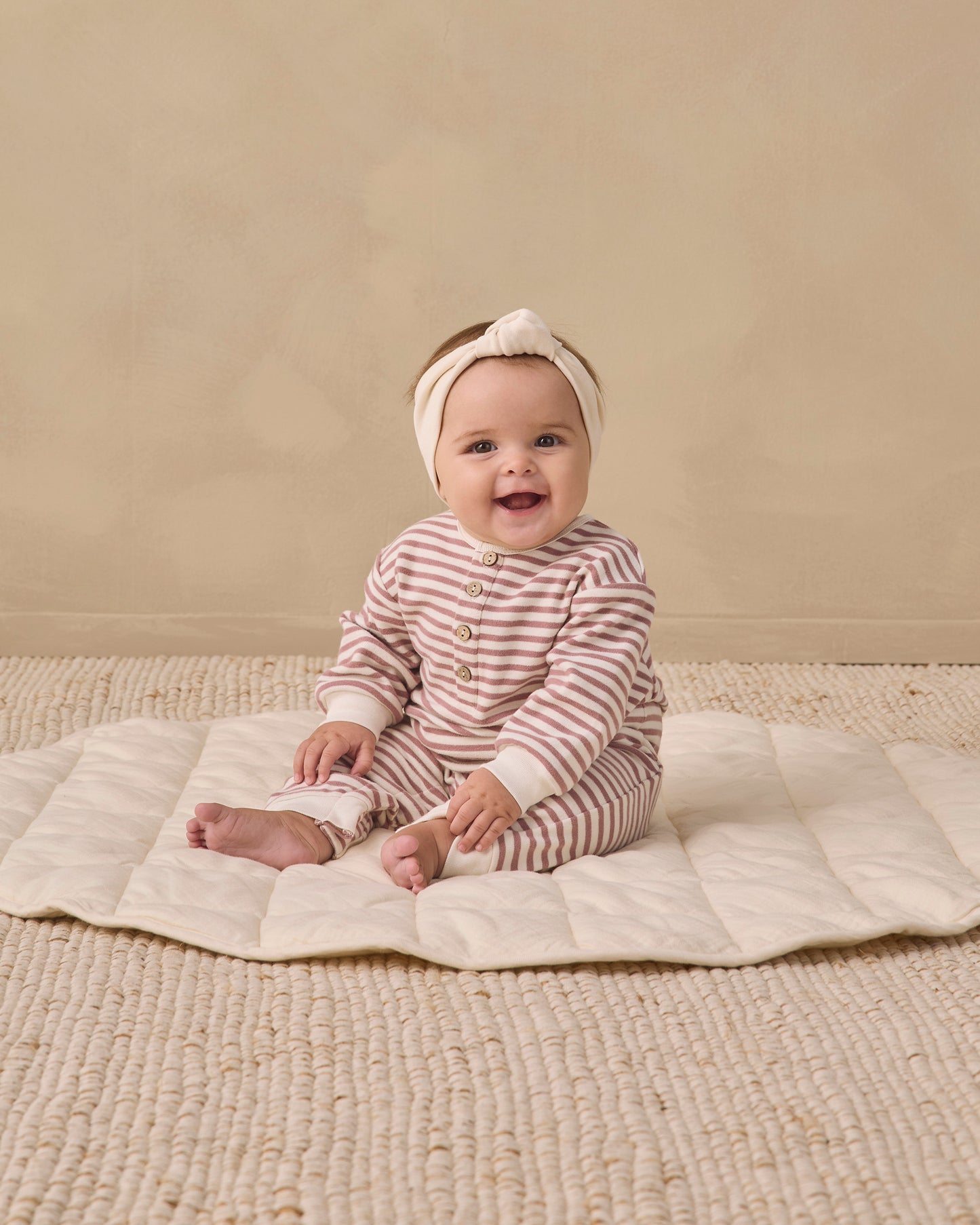 Quincy Mae Ribbed Baby Jumpsuit - Dusty Rose Microstripe