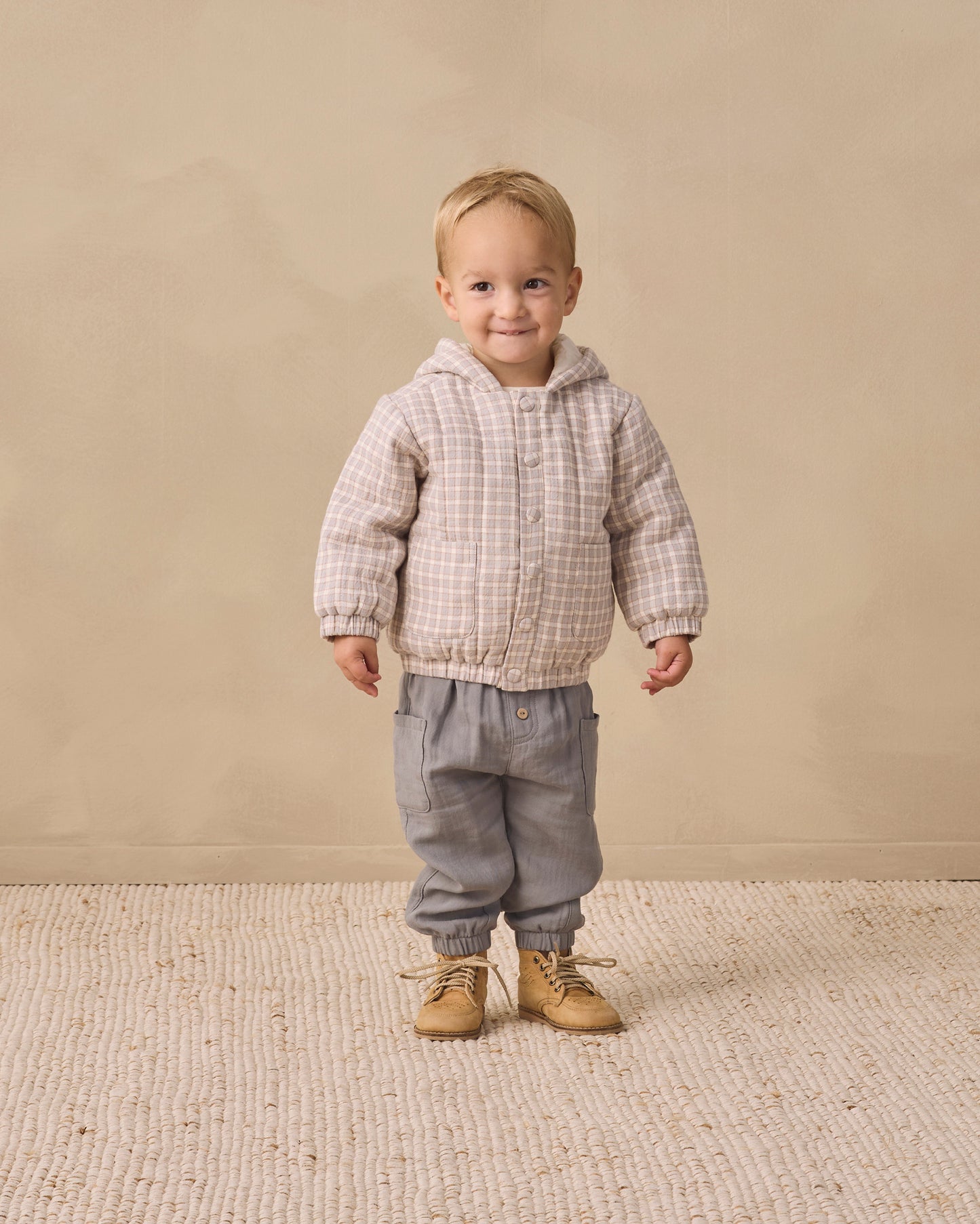Quincy Mae Hooded Woven Jacket - Blue Gingham