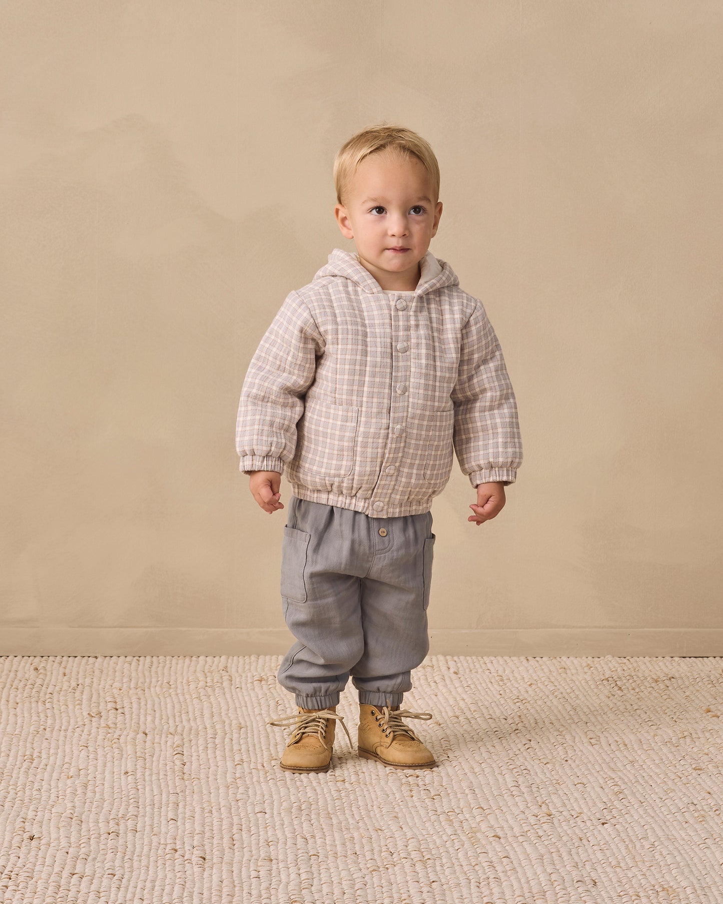 Quincy Mae Hooded Woven Jacket - Blue Gingham