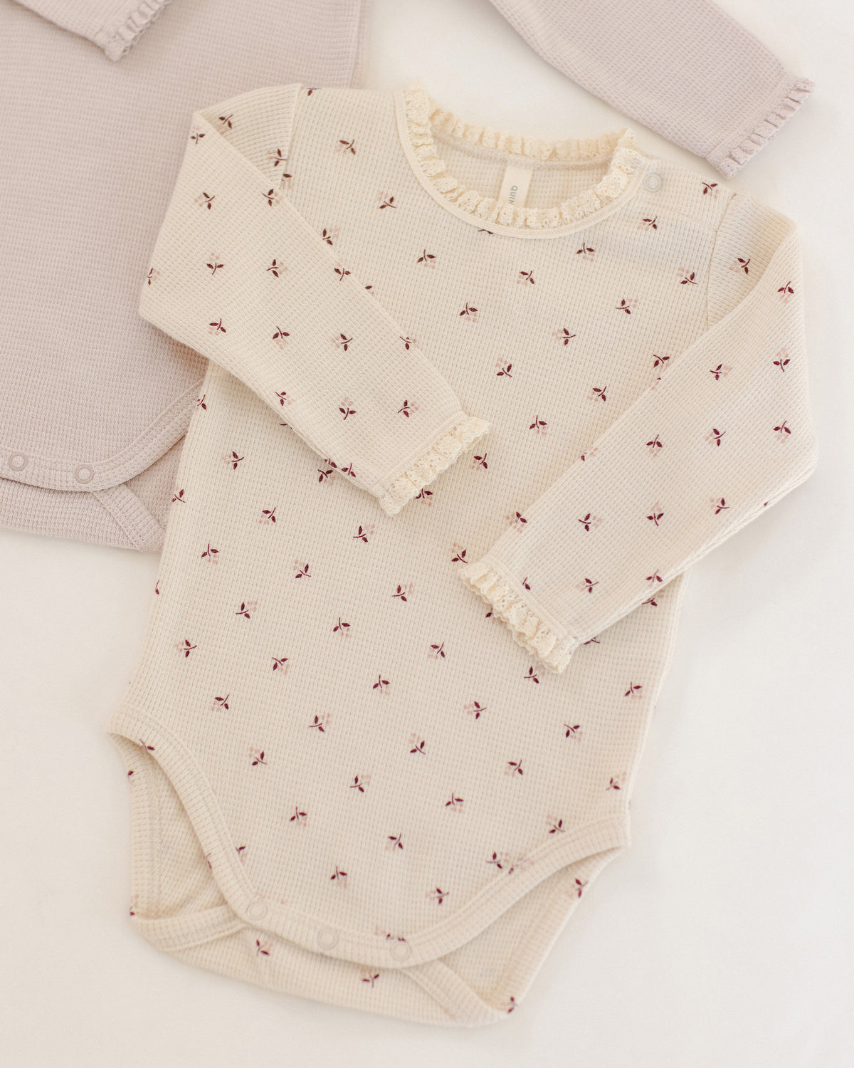 Quincy Mae Waffle Long Sleeve Bodysuit - Fall Ditsy