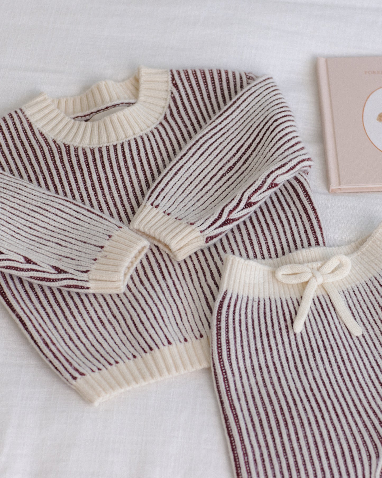 Quincy Mae Relaxed Knit Sweater - Black Cherry Stripe