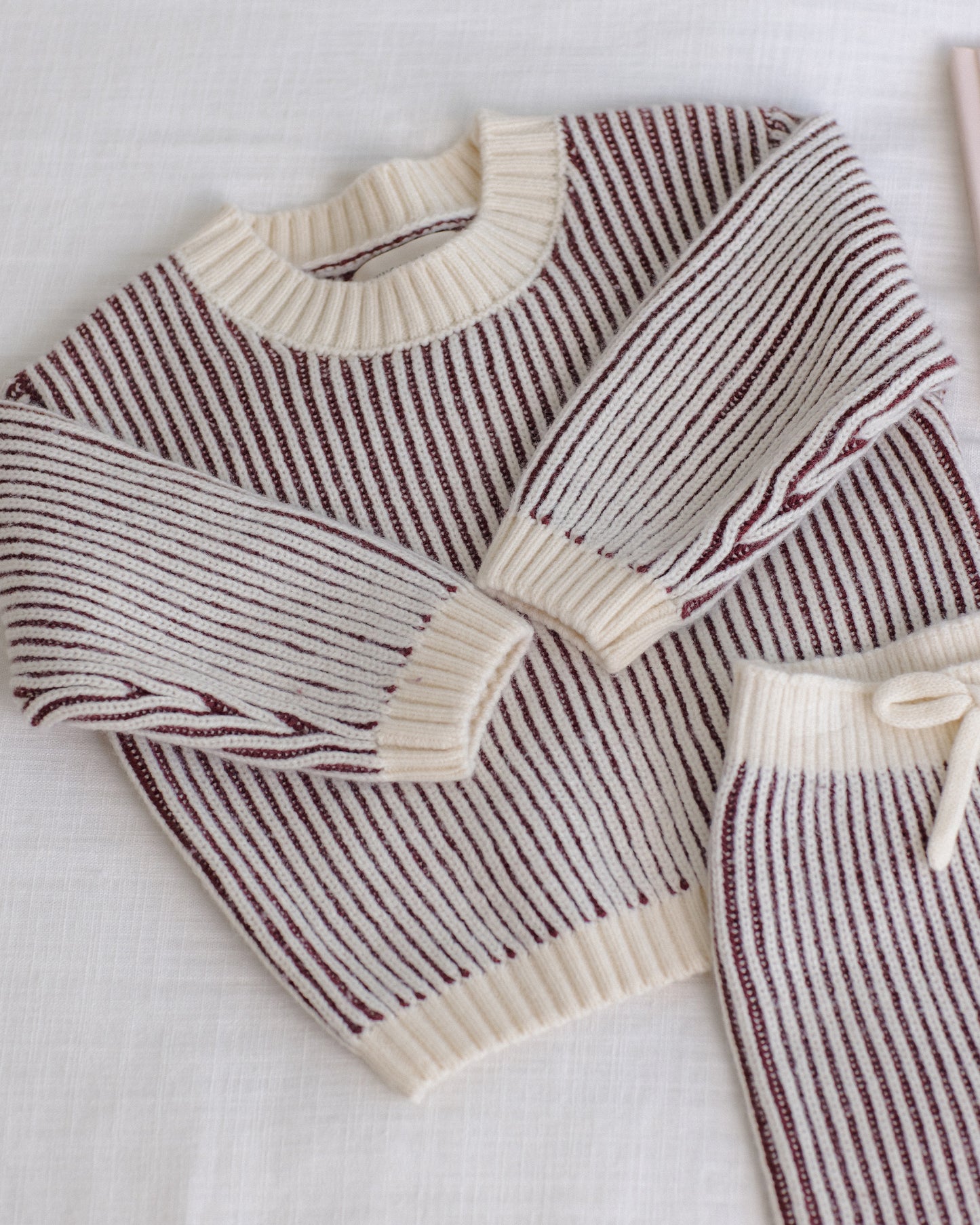 Quincy Mae Relaxed Knit Sweater - Black Cherry Stripe