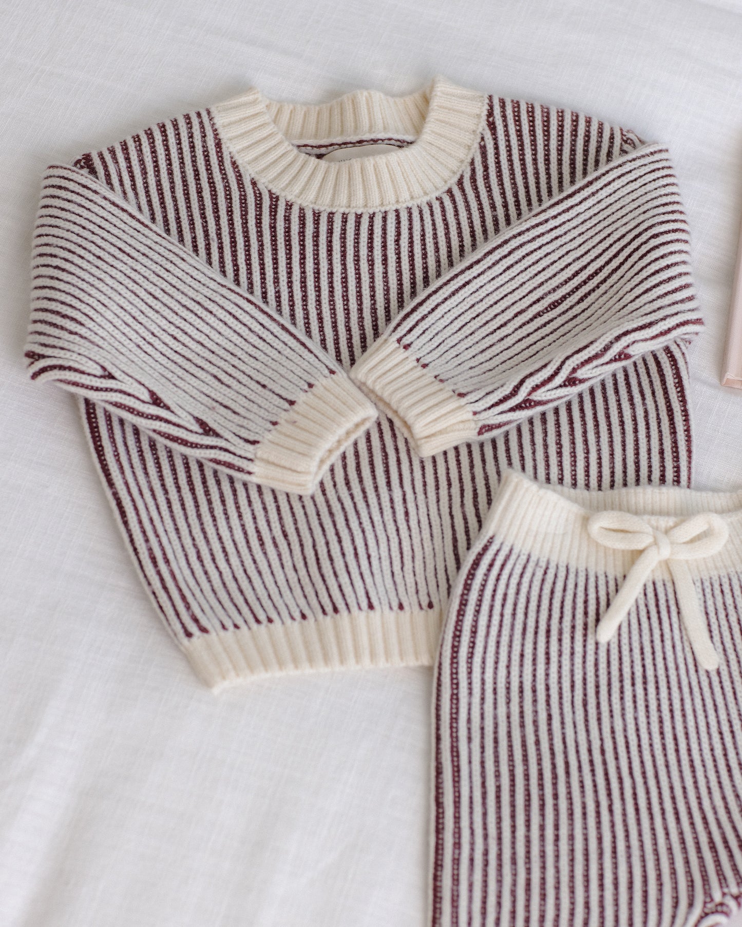 Quincy Mae Relaxed Knit Sweater - Black Cherry Stripe